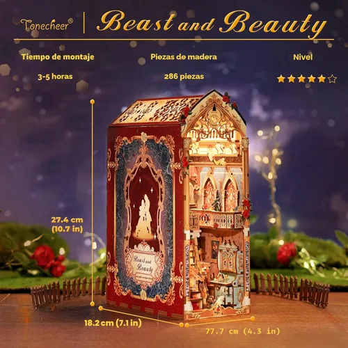 Miniatura 4 de Tonecheer - Kit de manualidades para rincón de lectura DIY para adultos, rompecabezas de madera 3D en miniatura con libro de música, casa
