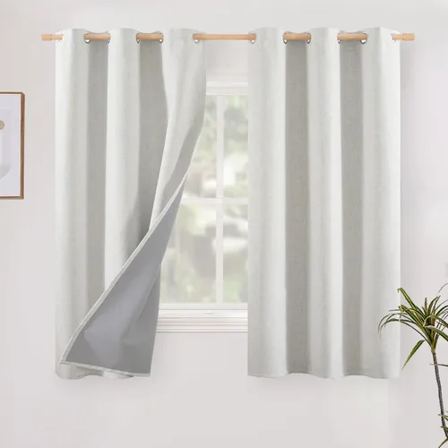 Miniatura 42 de YoungsTex - Cortinas opacas de lino para dormitorio, oscurecimiento de la habitación, cortinas con textura de lino, paneles con aislamiento térmico