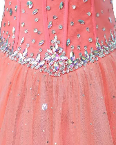 Miniatura 9 de Likedpage - Vestido de tul con escote de corazón para mujer, diseño para bailes, fiestas, graduaciones y quinceañeras