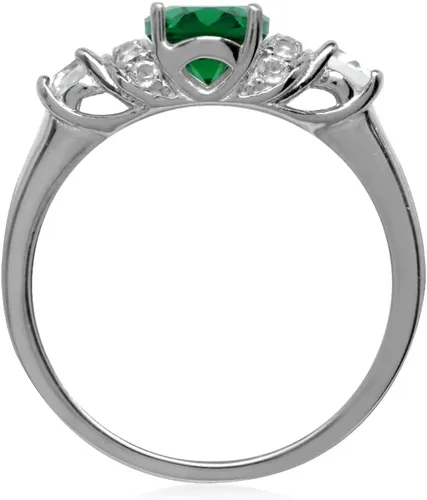 Miniatura 3 de Silvershake Anillo de plata de ley 925 chapada en oro blanco con piedras preciosas auténticas, para mano derecha o para vestir