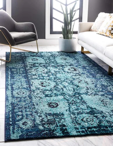 Unique Loom Medici Collection - Alfombra tradicional vintage botánica azul (2' 2 x 3' 0)