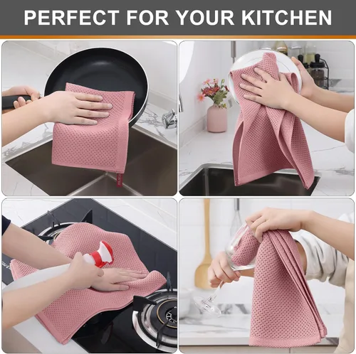 Miniatura 344 de Kitinjoy - Paños de cocina de 100 % algodón, tela de tejido gofrado, paño de limpieza ultrasuave, absorbente y de secado rápido. Beige