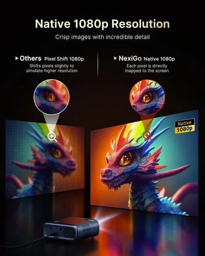 Miniatura 11 de NexiGo Proyector para exteriores PJ40, compatible con Netflix/YouTube/Prime Video, 800 lúmenes ANSI, mejora de imagen AI, proyector de video nativo