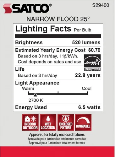 Miniatura 7 de Satco Bombilla LED de estado sólido S9400, plata, 7 vatios, voltaje 120, 525 lúmenes iniciales, forma de lámpara PAR20, base media, base ANSI E26