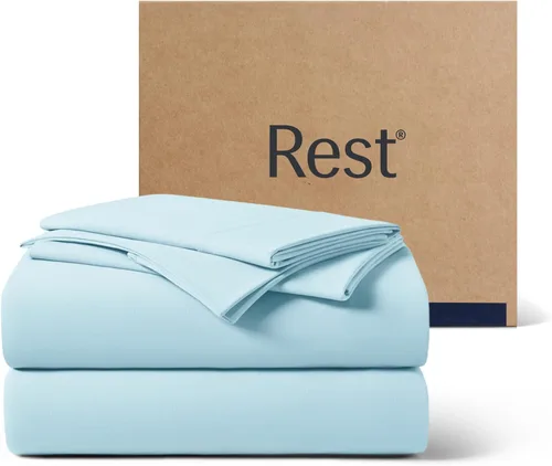 Miniatura 19 de REST® Evercool®+ Juego de sábanas refrescantes, tamaño Cali King, color azul claro, sábanas transpirables para personas que duermen con calor
