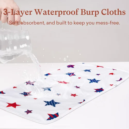 Miniatura 7 de Premium Waterproof Baby Burp Cloths 8 Pack, Extra Large 13" x 26" Soft Absorbent Burping Cloths for Newborn Infant, Patriotic 4th of July Baby