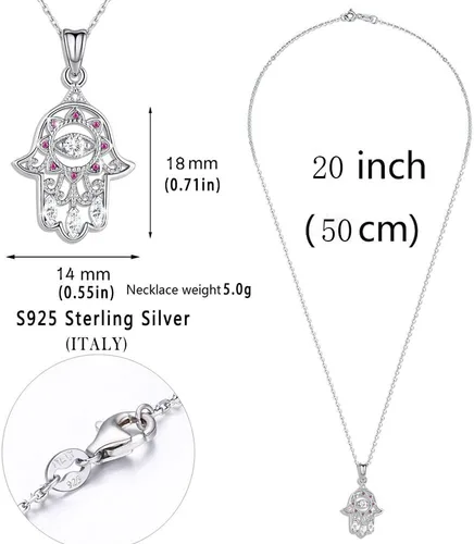 Miniatura 5 de Aniu Joyería de plata de ley 925 Hamsa de Fátima para mujer con circonita cúbica, viene con caja de regalo negra