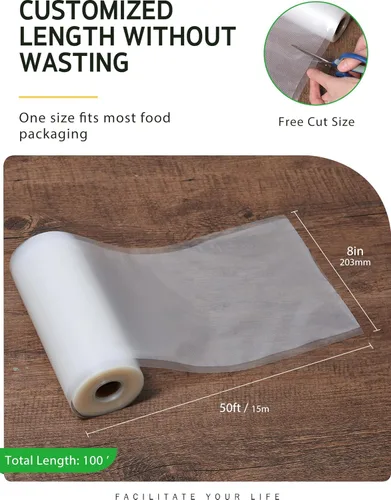 Miniatura 2 de Bolsas selladoras al vacío Syntus, 2 rollos de 8" x 50' de grado comercial, bolsas al vacío para alimentos libres de BPA para almacenamiento