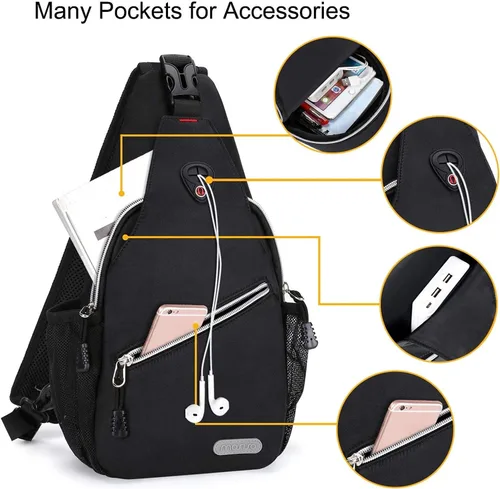 Miniatura 2 de MOSISO Mochila Mini de Bandolera, Pequeña Mochila de Senderismo, Mochila de Viaje, Mochila Casual para Deportes al Aire Libre, Negra Negro