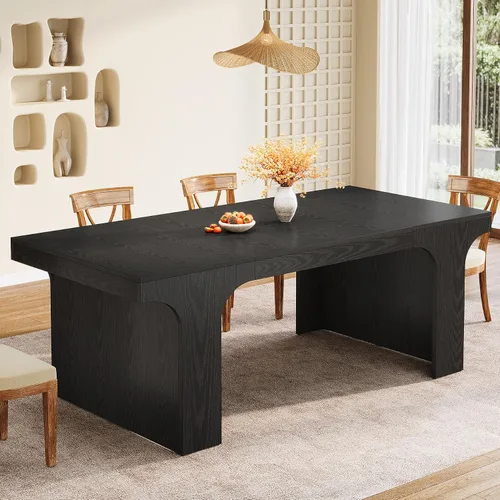 Miniatura 4 de Tribesigns Mesa de comedor de granja de 71 pulgadas para 6-8, mesa de cocina larga y moderna de madera con diseño arqueado, muebles de comedor