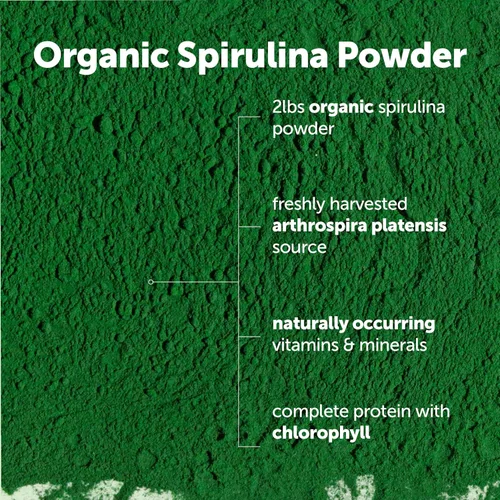 Miniatura 3 de Micro Ingredients Espirulina en polvo orgánica, 2 libras Algas azul-verde, rico en proteínas veganas, vitaminas y minerales Fuente de clorofila