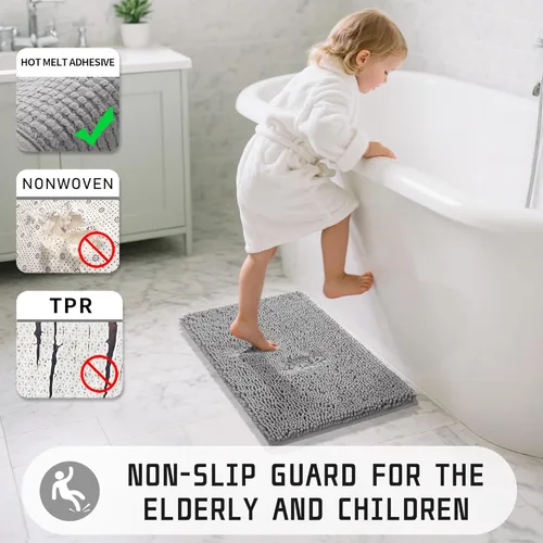 Miniatura 5 de Yimobra Alfombras de Baño Largas 47"x24", Alfombrilla de Baño Extra Suave Antideslizante para Bañera, Alfombra Peluda Súper Absorbente de Secado Gris