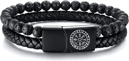 Miniatura 7 de VNOX Pulsera vikingo para hombre, de cuero genuino, trenzada, estilo vintage, martillo de Thor, pulseras de Wirstband, joyería vikinga para hombres