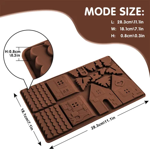 Miniatura 2 de Whaline Christams - Bandeja para hornear de casa de jengibre, moldes de silicona para postres, chocolate, dulces, galletas (2 piezas)