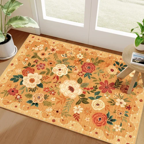 Miniatura 108 de DUKINO Alfombra de área de 6 x 9 pies, alfombra floral para sala de estar, ligera, antideslizante, lavable, alfombra de interior de pelo bajo