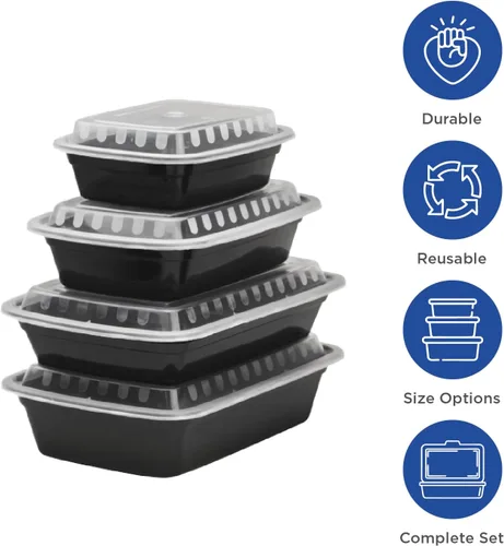 Miniatura 3 de Karat Contenedores de preparación de comidas [30 oz - 150 unidades] 2 compartimentos, contenedores reutilizables y desechables para llevar con tapas