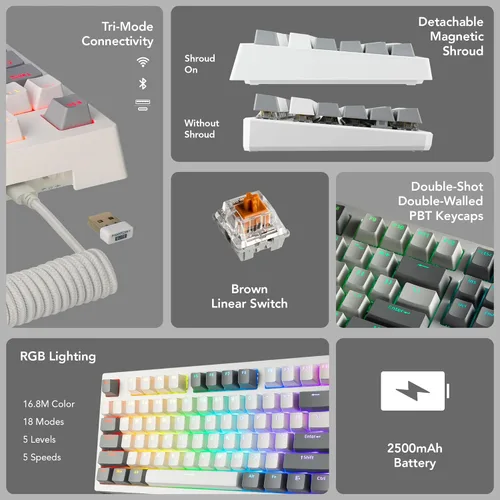 Miniatura 3 de TECWARE Phantom+ 87 Key RGB Mechanical Gaming Keyboard Wraith Brown, Red, Pink and Orange Switch Black, White and Gray