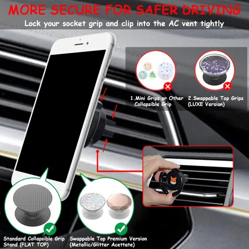 Miniatura 2 de Soporte de montaje de ventilación para automóvil, compatible con Popsocket, soporte de automóvil hecho para agarres de enchufe pop, soporte plegable