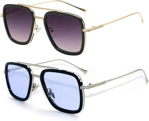 Miniatura 8 de Sehnsucht Tony Stark - Gafas de sol Iron Man con protección UV, cuadradas, de metal, Spider Man Downey Pilot