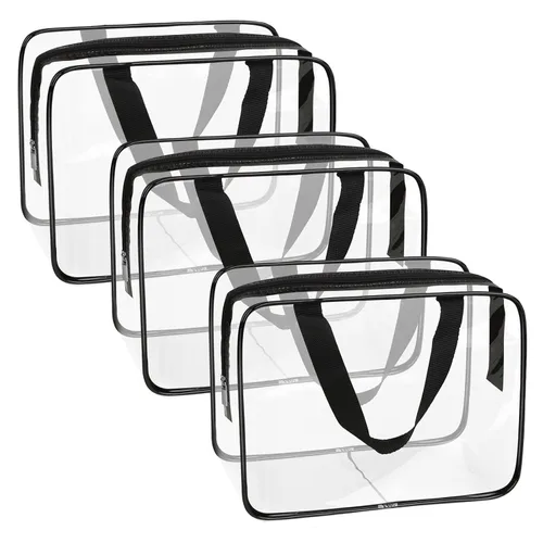 APREUTY Bolsas de maquillaje transparentes, aprobadas por la TSA, juego de 3 bolsas de maquillaje grandes de PVC transparente con asa de cremallera,