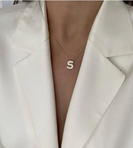 Miniatura 6 de Elizz Jewels Collar con inicial de letra CZ de burbuja, dije con nombre con dije del alfabeto, collar de globo de circonita cúbica brillante