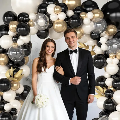 Miniatura 7 de Amandir Kit de guirnalda de arco de 173 globos negros y perlas, blanco perla, negro, cromado, dorado, globos transparentes para graduación