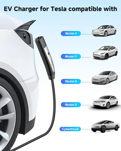 Miniatura 9 de Cargador portátil de nivel 1/2 EV para Tesla, cargador de coche NACS de 16 amperios con 110 V-240 V, cable de extensión de 25 pies, enchufe NEMA