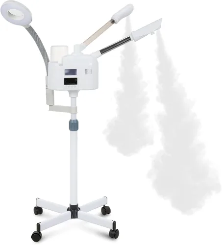 VARIPOWDER Vaporizador facial profesional 3 en 1 para cara con boquilla caliente y fría, lámpara de aumento 5X, vaporizador facial para esteticista,