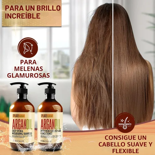 Miniatura 4 de Juego de champú y acondicionador de aceite de argán, cuidado marroquí sin sulfato con queratina, para cabello rizado, liso, seco y dañado