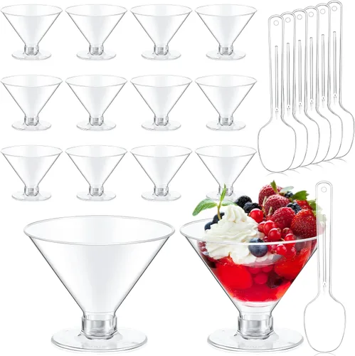 Miniatura 10 de Yinkin 50 tazas y 50 cucharas, vasos de martini de plástico desechables, vasos de cóctel, mini tazas de martini de plástico, vasos shot de postre