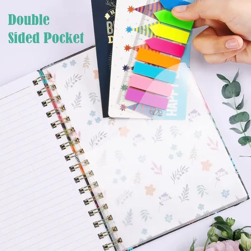 Miniatura 3 de Cuaderno de espiral, diario rayado B5 para mujer, diario en espiral de tapa dura con 2 bolsillos, cuadernos grandes con rayas universitarias de 7.48