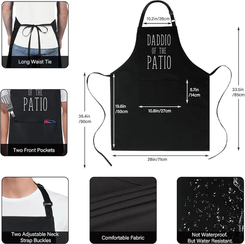 Miniatura 3 de Xornis Delantal de Algodón 100% Divertido con 2 Bolsillos para Hombres y Mujeres, BBQ, Asado, Babero Ajustable, Delantales Negros, Regalos, Cocina