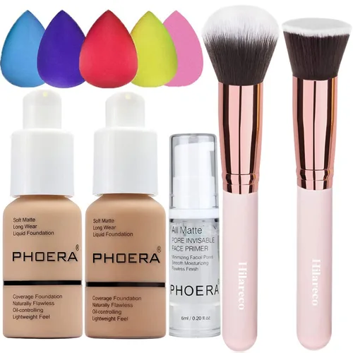 Miniatura 21 de Phoera 104 y 105 - Base de cobertura entera, base correctora Hilareco, impecable, 1.014 onza liquida, corrector de aceite mate natural, corrector