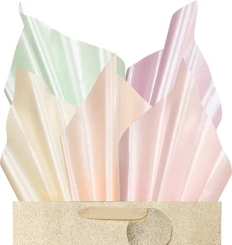 Miniatura 9 de UNIQOOO 100 hojas de papel de seda metálico premium oro rosa champán dorado a granel, papel de regalo para envolver regalos reciclable, accesorio
