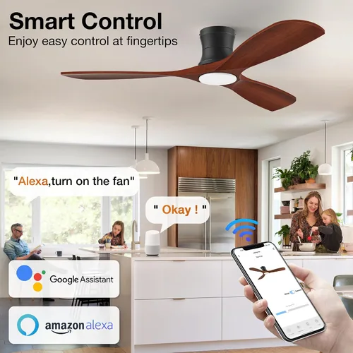 Miniatura 2 de Hoenofly - Ventiladores de techo empotrados inteligentes de madera de 52" con luces y control remoto, motor CC silencioso, ventilador de techo
