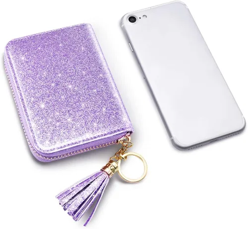 Miniatura 7 de Billetera pequeña para tarjetas de crédito RFID con purpurina linda para mujer
