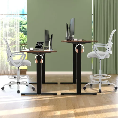 Miniatura 9 de DUMOS Silla de Dibujo - Silla de Oficina Ergonómica y Alta para Escritorio de Pie, Mostrador con Altura Ajustable y Cómodo Soporte Lumbar, Gris