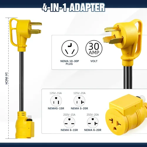 Miniatura 2 de NEMA N10-30P 30Amp a adaptador de cargador EV de enchufe para secadora a 6-20R, enchufe de secadora de 3 clavijas de 30A 250V a 20A 250V 6-20R