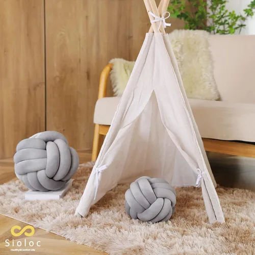 Miniatura 5 de Sioloc - Almohadas de nudo suave, cojín redondo para decoración del hogar, almohada de bola anudada hecha a mano (7.8 pulgadas, color gris)