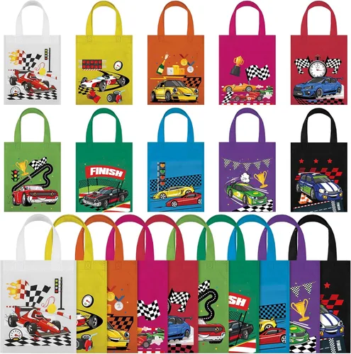 Ferraycle 30 bolsas de regalo de autos de carreras, bolsas de regalo no tejidas con asa, decoraciones de fiesta de cumpleaños, suministros para