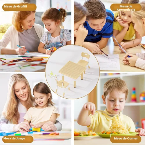 Miniatura 8 de Brelley, Juego de mesa y 2 sillas para niños, escritorio y silla ajustables en altura para niños pequeños, escritorio con diseño de grafiti