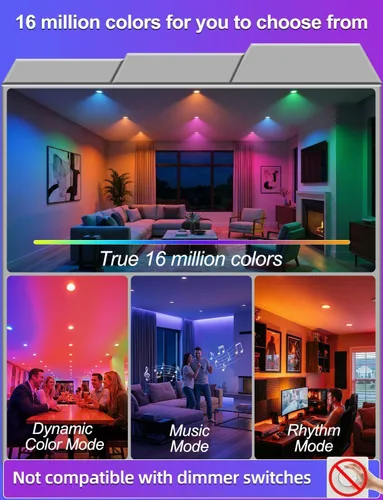 Miniatura 4 de Paquete de 12 bombillas LED empotradas BR30, 16 millones de colores RGB, control Bluetooth APP BRmesh APP 2700K-6000K blanco sintonizable, base E26