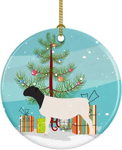 Miniatura 65 de Caroline's Treasures Adorno de cerámica de Navidad pintado o de codorniz chino, decoración colgante de árbol de Navidad verde azulado para el hogar