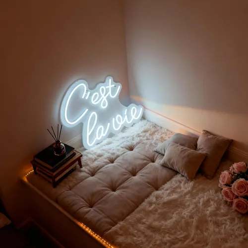 Miniatura 7 de C'est la vie Letrero de neón LED – Luz de neón blanca con texto en inglés «That's Life», alimentada por USB, decoración de mesa de pared