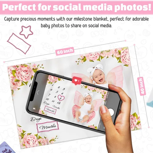 Miniatura 7 de Manta Milestone para niña – Regalo perfecto para niñas recién nacidas, manta de fotos esenciales para recién nacidos, para edad y crecimiento