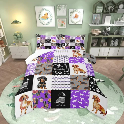 Miniatura 7 de Erosebridal Lindo juego de edredón de perro Corgi para niños y niñas, juego de ropa de cama romántico de flores rosas tamaño individual, edredón