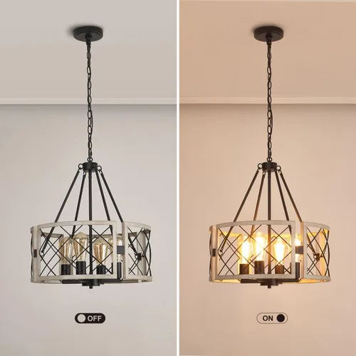 Miniatura 6 de SANTOSTOCK Candelabro Moderno de Granja, Lámpara de Araña Rústica de 4 Luces para Comedor, Accesorio de Iluminación para Isla de Cocina, Luz