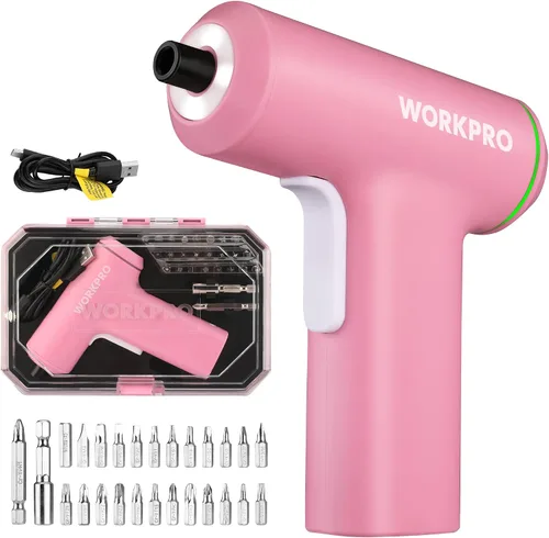 WORKPRO Juego de destornilladores eléctricos inalámbricos, kit de destornillador eléctrico con batería de iones de litio recargable por USB de 4V