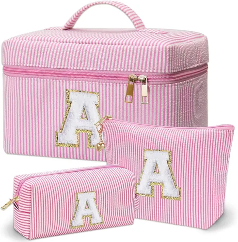 Miniatura 50 de Bolsa de maquillaje Adoryoung 3 piezas rosa+azul, Azul, A