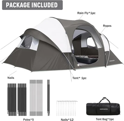 Miniatura 4 de HIKERGARDEN Tienda de Campaña para 10 Personas - Tienda Familiar Portátil de Fácil Instalación para Campamento, Tienda de Cúpula de Tela Resistente